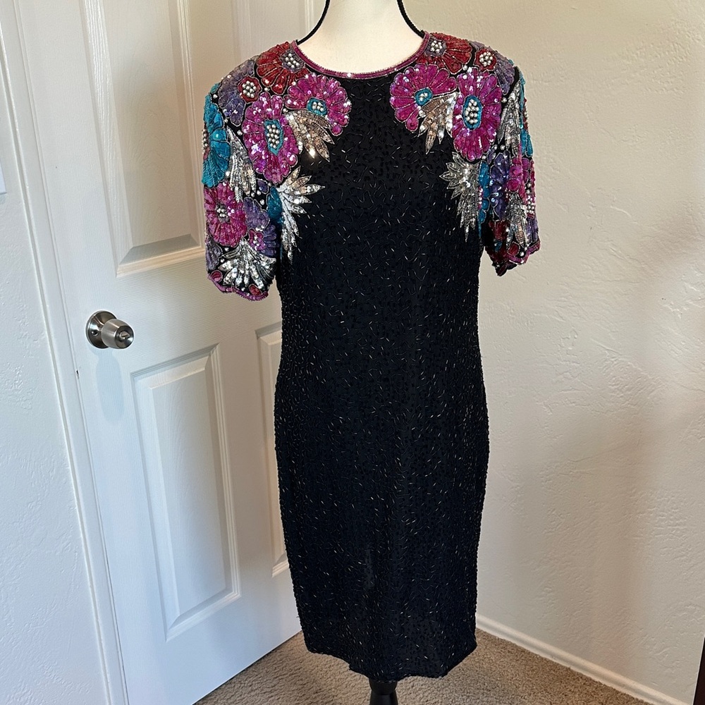 Sequin Stenay Black Dress with Multicolor Sequin Accents